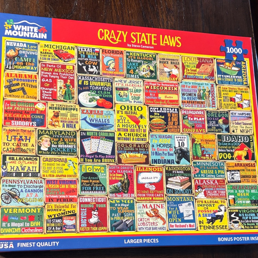 White Mountain Crazy State Laws 1000 Piece Puzzle